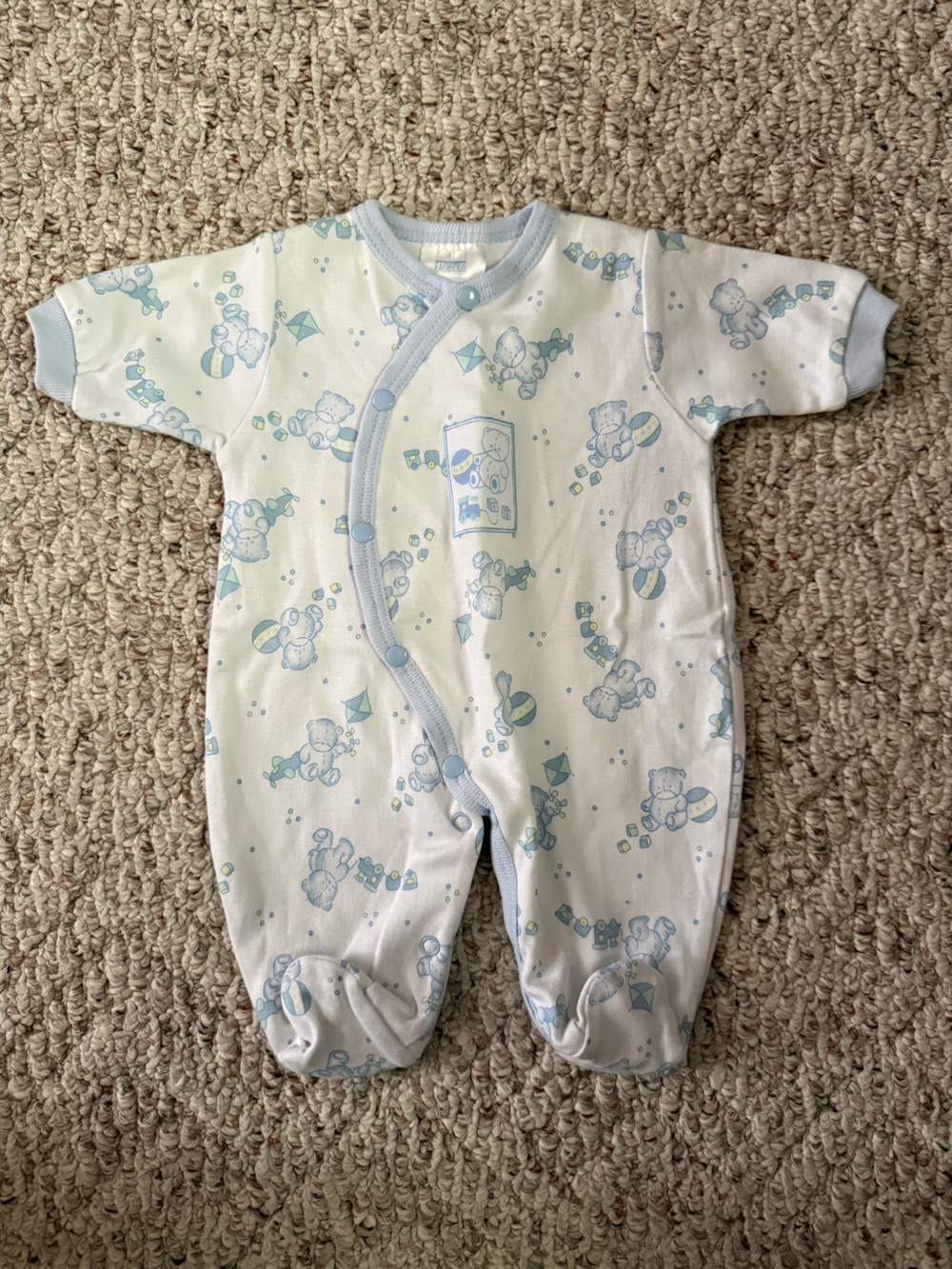 Vintage Light Blue and White Baby Pajama Footed Sleeper